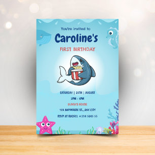 Convites de festas de aniversários de tubarão para