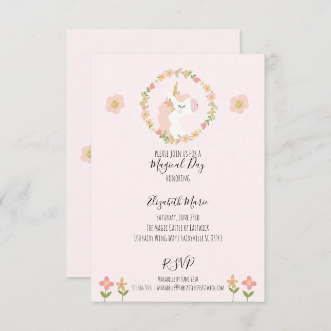 Convites de festas de aniversários de Unicórnio Ro (Frente/Verso)