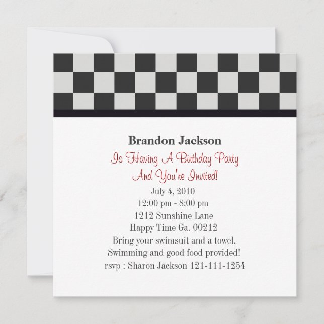 Convites de festas de aniversários do carro de (Frente)