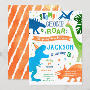 Convites de festas de aniversários do Dinossaur T-