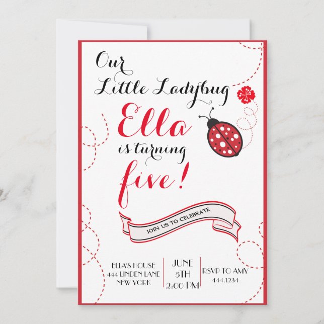 Convites de festas de aniversários do joaninha (Frente)