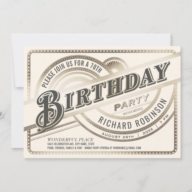 Convites de festas de aniversários Dourados e bran (Frente)