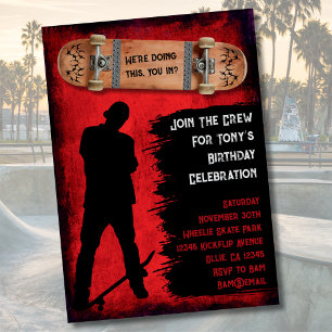Convites de festas de aniversários Grunge Skateboa