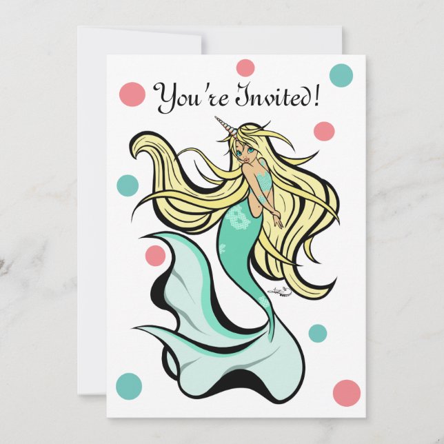 Convites de festas de aniversários Mermicorn (Frente)