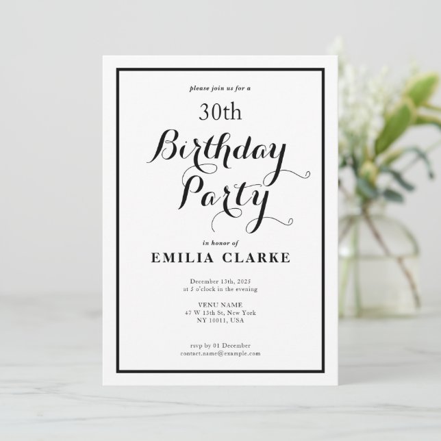 Convites de festas de aniversários modernos elegan (Em pé/Frente)