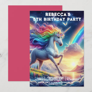Convites de festas de aniversários Rainbow Unicorn