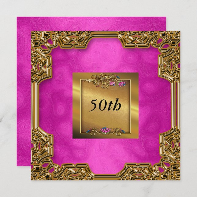 Convites de festas de aniversários Rosa Quente (Frente/Verso)