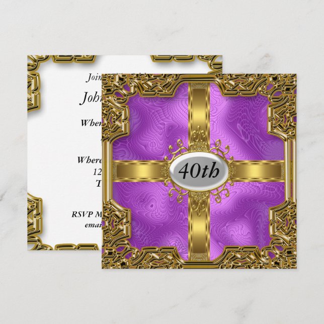 Convites de festas de aniversários roxos baratos (Frente/Verso)