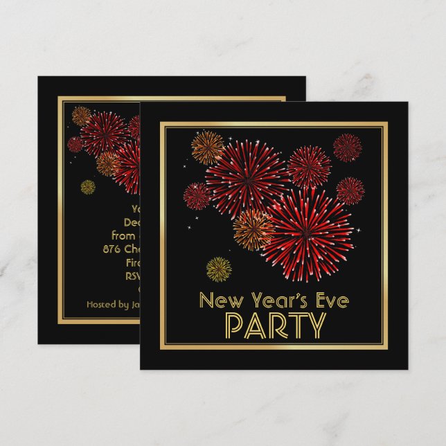 Convites de festas de Anos novos de Fogos de artif (Frente/Verso)