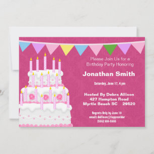 Convites de festas de Banner e Bolo de Aniversário