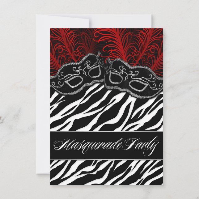 Convites de festas de Bola Mascarada de Zebra Verm (Frente)