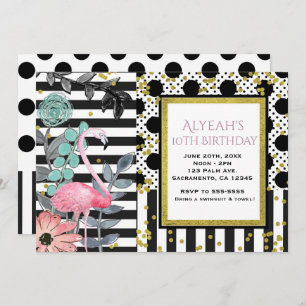 Convites de festas de Bolinhas Flamingo, de cor ro
