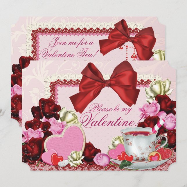 Convites de festas de chá Namorados (Frente/Verso)