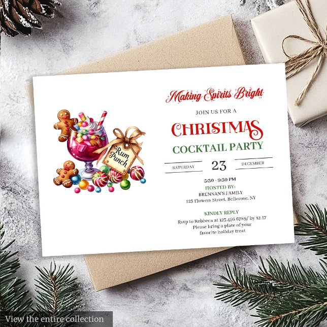 Convites de festas de cocktails de Natal impressív (Trendy printable Christmas cocktails party invitation

)