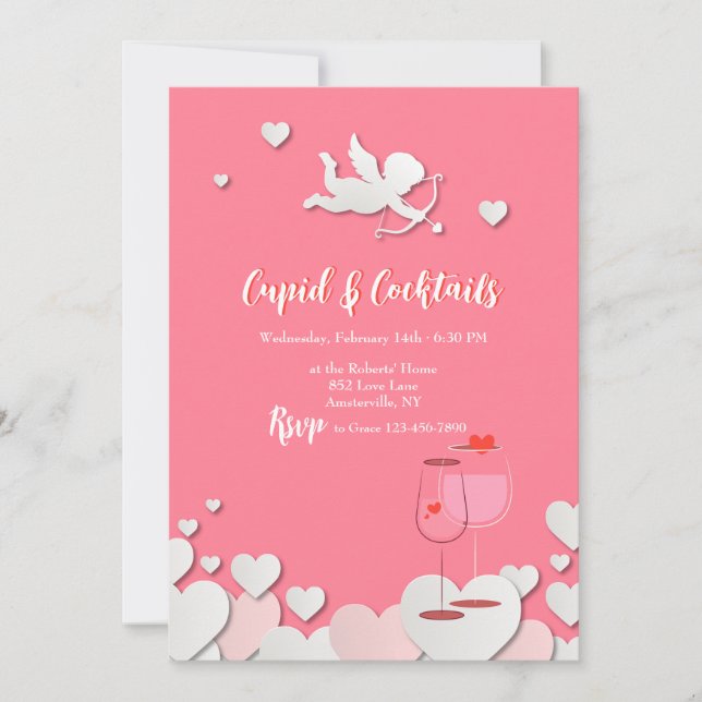 Convites de festas de Cupido e Cocktails (Frente)