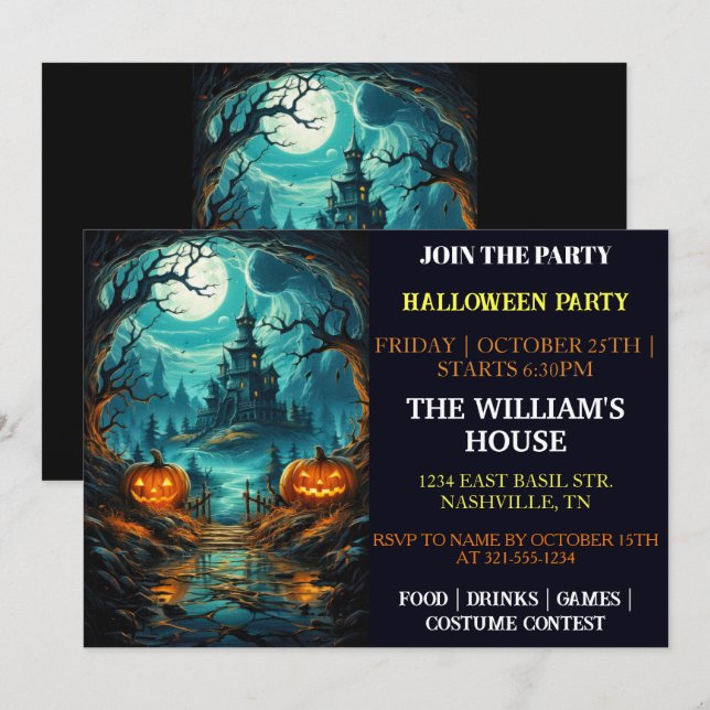 Convites de festas de Dia das Bruxas de Mansão Ass (Frente/Verso)