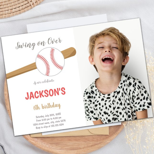 Convites de festas de diversão personalizáveis par (Baseball Birthday Invitations with photo)