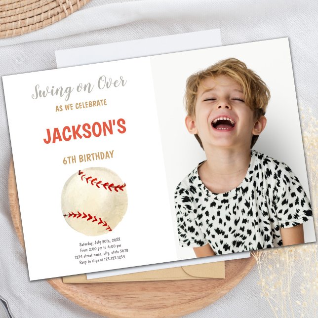 Convites de festas de diversão personalizáveis par (Sports Baseballs Birthday Invitations with photo)