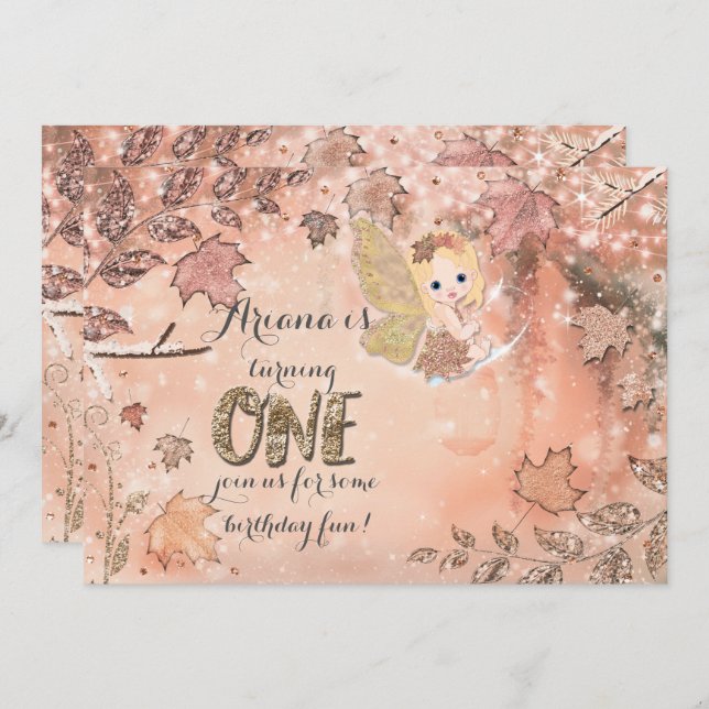 Convites de festas De Fada De Inverno Com Folhas D (Frente/Verso)