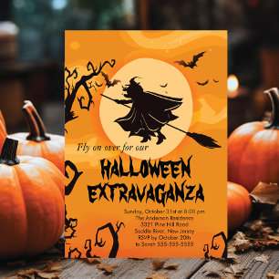 Convites de festas de fantasia de bruxas voadoras