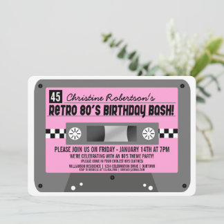 Convites de festas de fita cassete de anos 80 retr