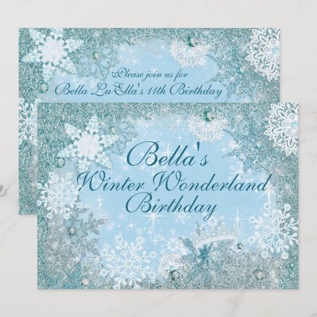 Convites de festas de flocos de neve da Wonderland (Frente/Verso)