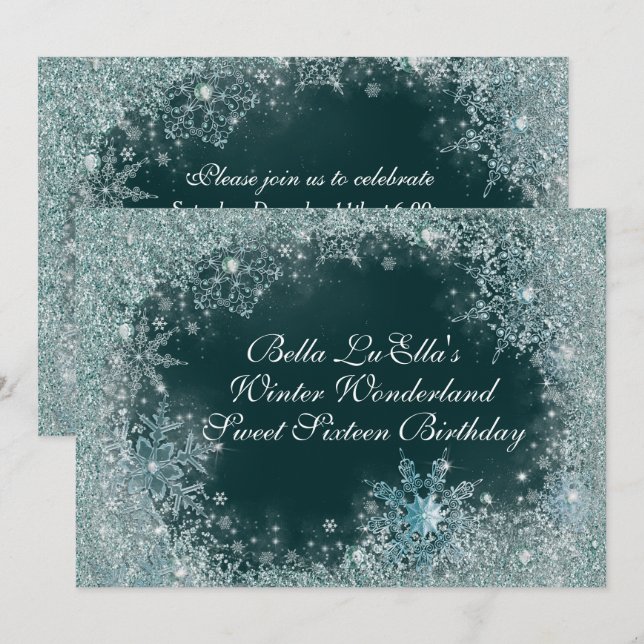 Convites de festas de flocos de neve da Wonderland (Frente/Verso)