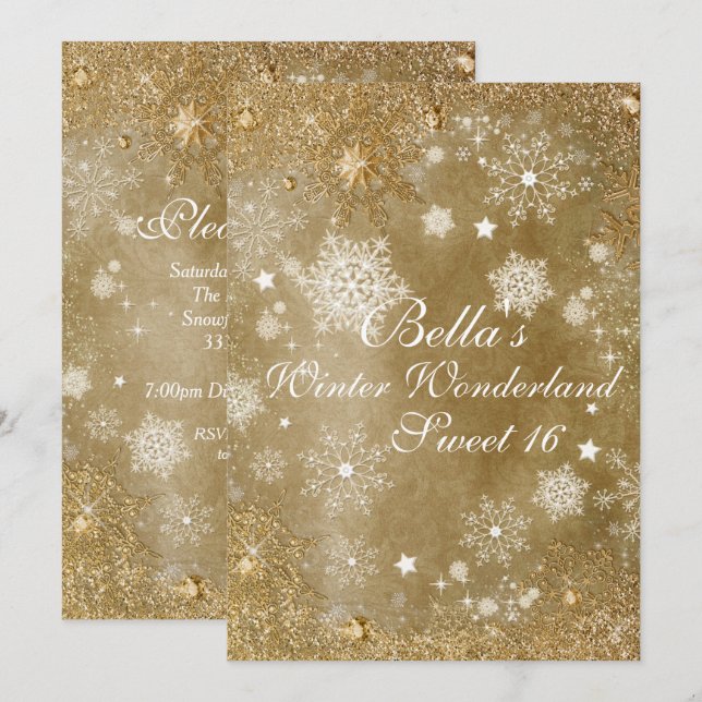 Convites de festas de flocos de neve da Wonderland (Frente/Verso)