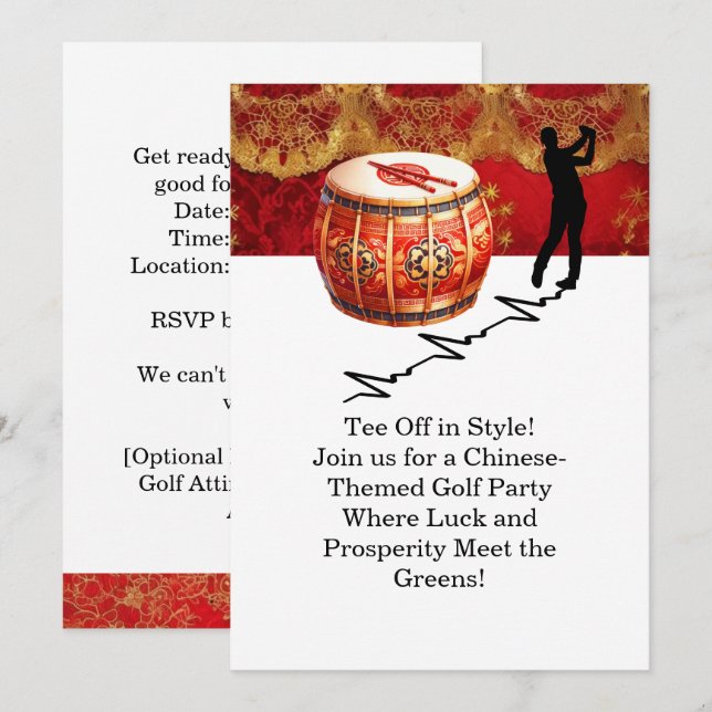 Convites de festas de Golfe de Teto Chinês (Frente/Verso)