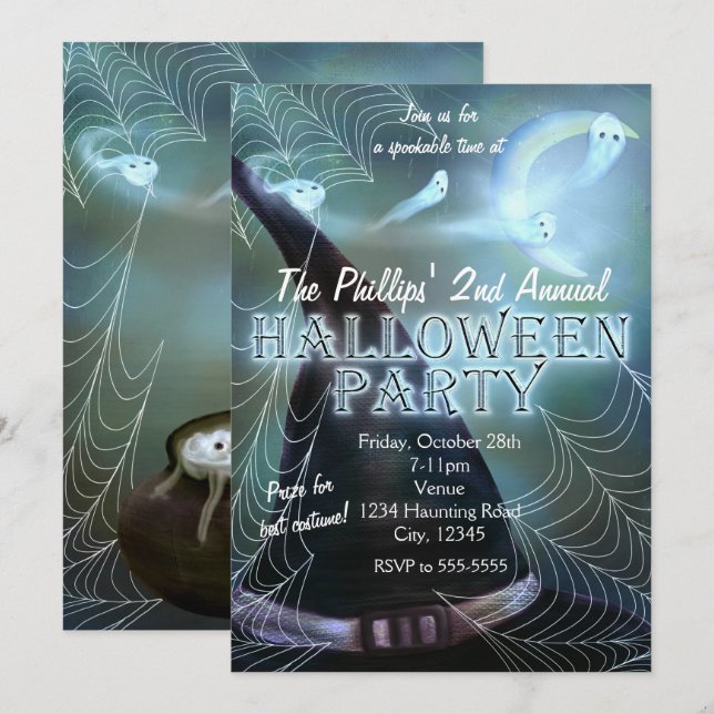 Convites de Festas de Halloween Noturna Fantasmagó (Frente/Verso)