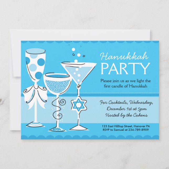 Convites de festas de Hanukkah com cocktail (Frente)