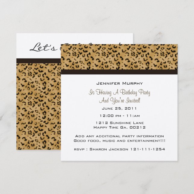 Convites de festas de impressão Leopard (Frente/Verso)