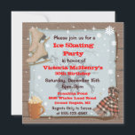 Convites de festas de inverno Vintage<br><div class="desc">Velho Partido da Idade do Inverno Faschado com skates de gelo, cachecol, flocos de neve, coco quente com marshmallow e velha pintura de um Casal vitoriano de Ice Skating em papel velho desbotado contra fundo de uma prancha de madeira. Excelente de aniversário, reunião, Bachelorette ou qualquer Festa de inverno ao...</div>