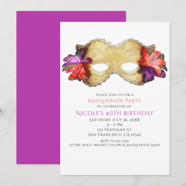 Convites de festas de máscara de Mascarada tropica (Frente/Verso)
