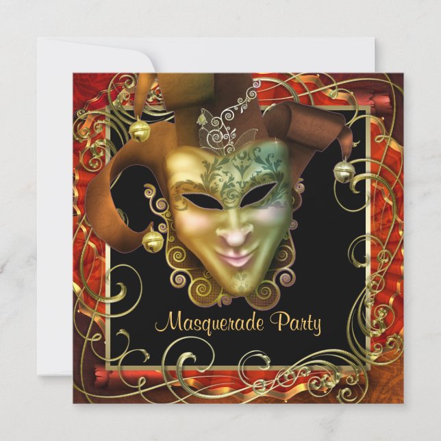 Convites de festas de Mascarada preto-e-laranja (Frente)