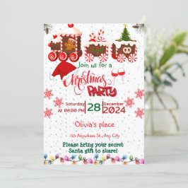 convites de festas de natal de comboio vermelho e