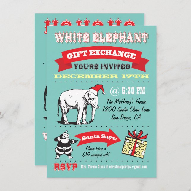 Convites de festas de Natal de Elefante Branco Ret (Frente/Verso)
