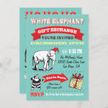 Convites de festas de Natal de Elefante Branco Ret<br><div class="desc">Convites de festas de troca de presentes de Natal super divertidos com o velho Papai Noel e a arte de clipe de Elefante com gráficos e fontes de excelente em um fundo aqua feito no estilo poster. Botas decoradas para a festa de Natal do Elefante Branco e legal.</div>