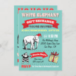 Convites de festas de Natal de Elefante Branco Ret<br><div class="desc">Convites de festas de troca de presentes de Natal super divertidos com o velho Papai Noel e a arte de clipe de Elefante com gráficos e fontes de excelente em um fundo aqua feito no estilo poster. Botas decoradas para a festa de Natal do Elefante Branco e legal.</div>