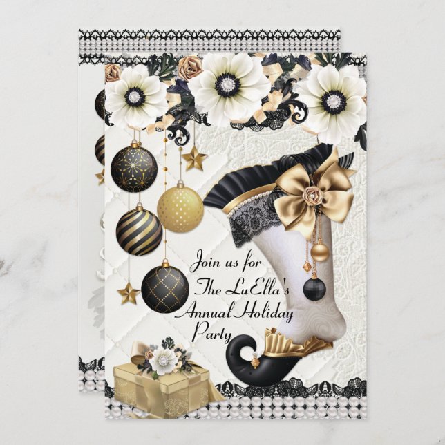 Convites de festas de Natal Elegante Glam Holiday (Frente/Verso)