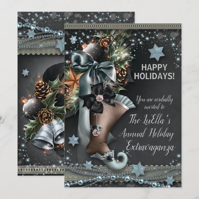 Convites de festas de Natal Elegante Glam Holiday (Frente/Verso)