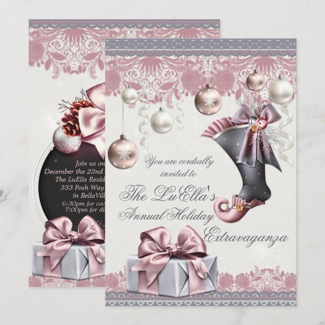 Convites de festas de Natal Elegante Glam Holiday (Frente/Verso)