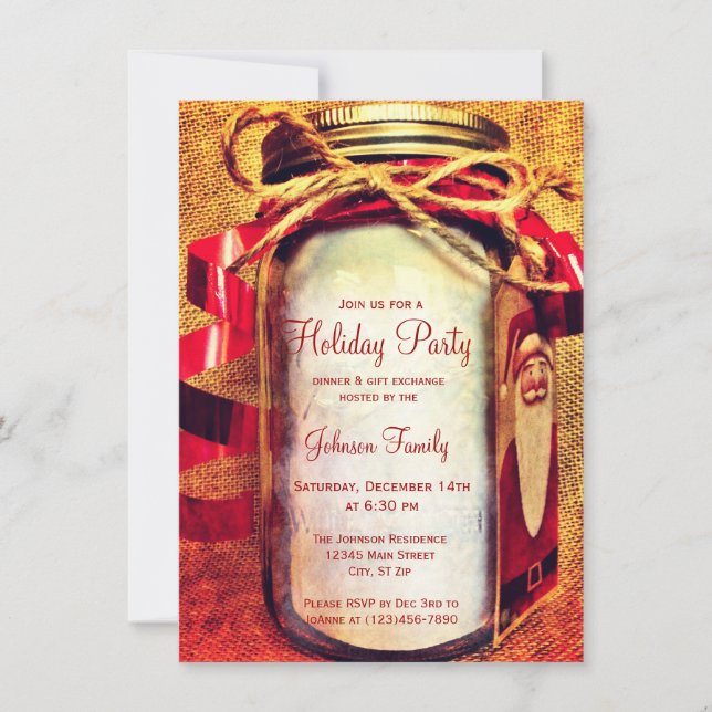 Convites de festas de Natal Rustic Mason Jar (Frente)