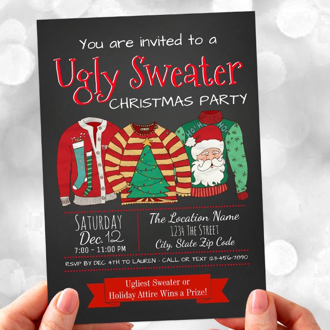 Convites de festas de Natal suculentas (Ugly sweater Christmas party invitation. Available for digital download and print.)