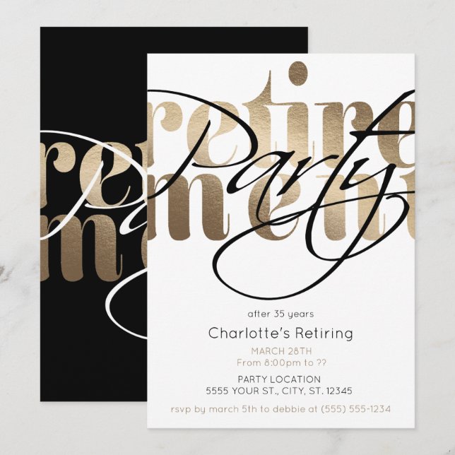 Convites de festas de Ouro para redução de brilho (Frente/Verso)