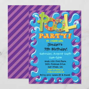 Convites de festas de Piscina coloridas