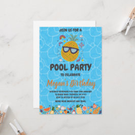 convites de festas de piscina de abacaxi