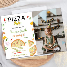 Convites de festas de pizza personalizáveis para c