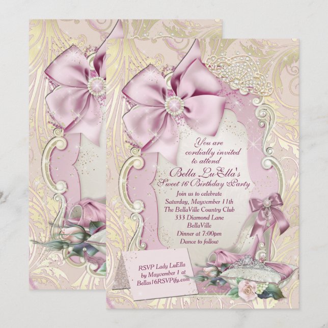 Convites de festas de Quinceanera do doce 16 (Frente/Verso)