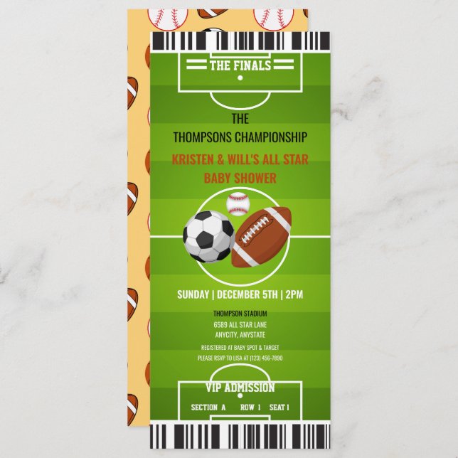 Convites de festas desportivos | CHÁ DE FRALDAS (Frente/Verso)